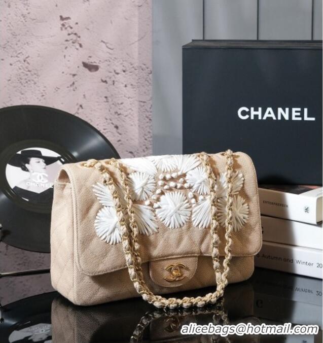 Top Design Chanel Vintage Embroidered Linen Flap Bag CH052679 Beige 2025