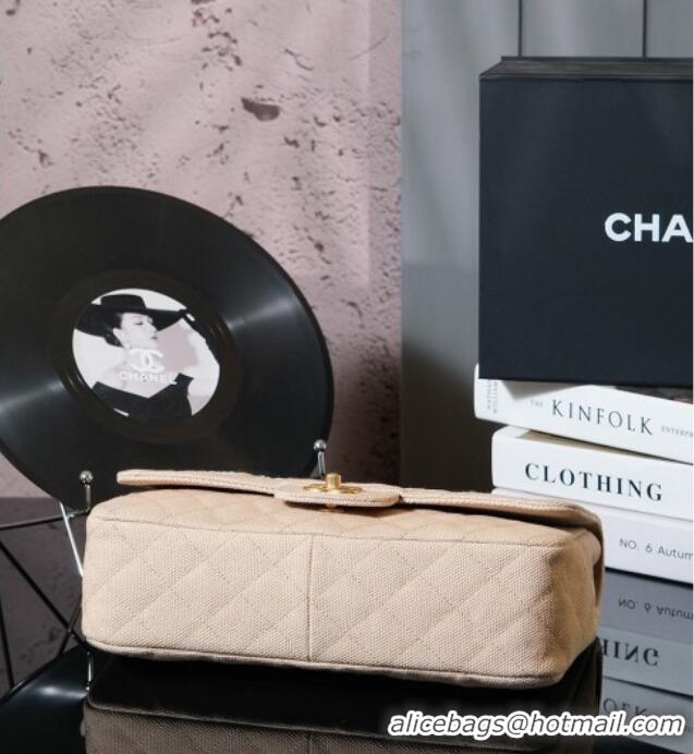 Top Design Chanel Vintage Embroidered Linen Flap Bag CH052679 Beige 2025