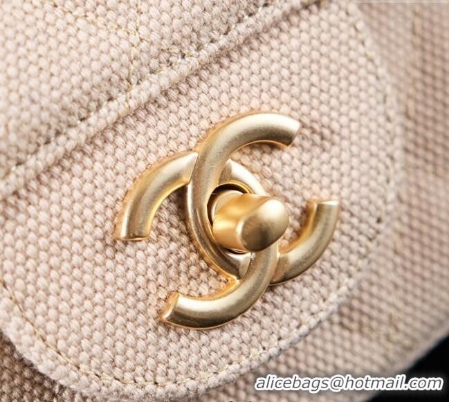 Top Design Chanel Vintage Embroidered Linen Flap Bag CH052679 Beige 2025