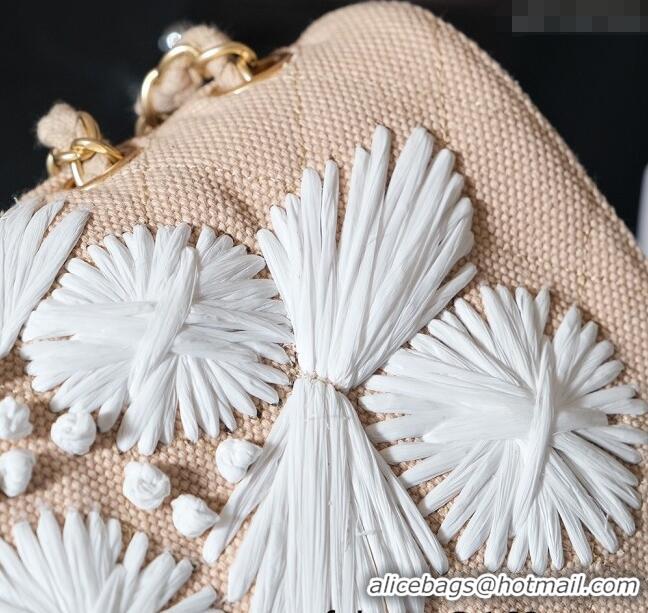 Top Design Chanel Vintage Embroidered Linen Flap Bag CH052679 Beige 2025
