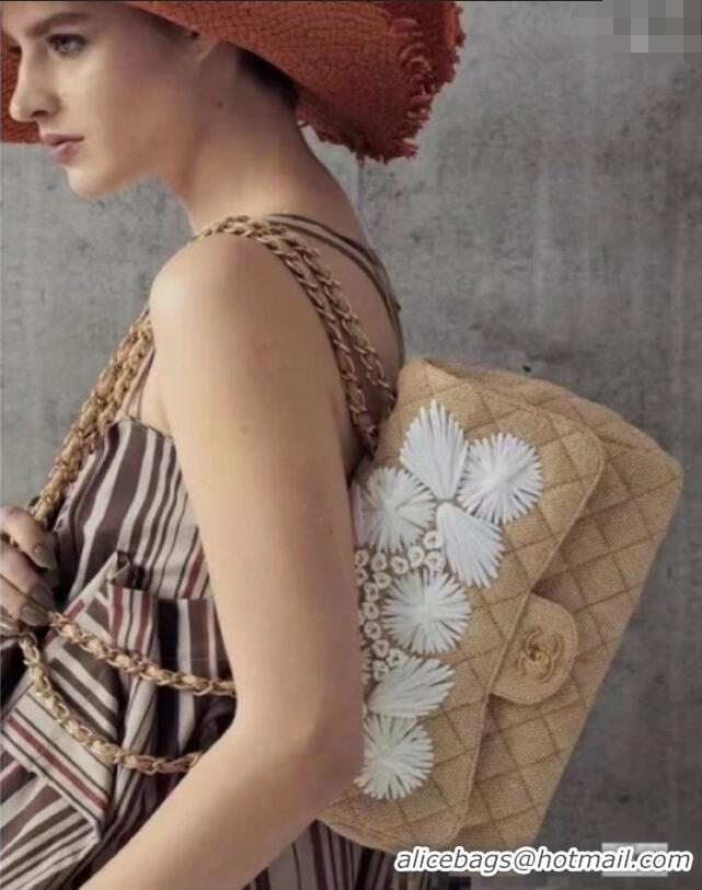 Top Design Chanel Vintage Embroidered Linen Flap Bag CH052679 Beige 2025