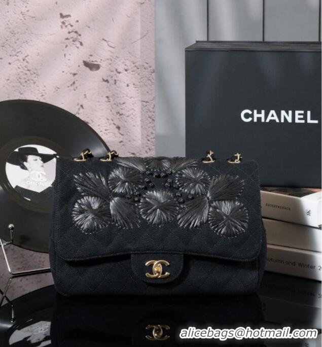 Top Grade Chanel Vintage Embroidered Linen Flap Bag CH052679 Black 2025