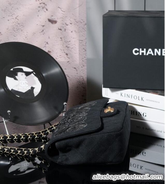 Top Grade Chanel Vintage Embroidered Linen Flap Bag CH052679 Black 2025