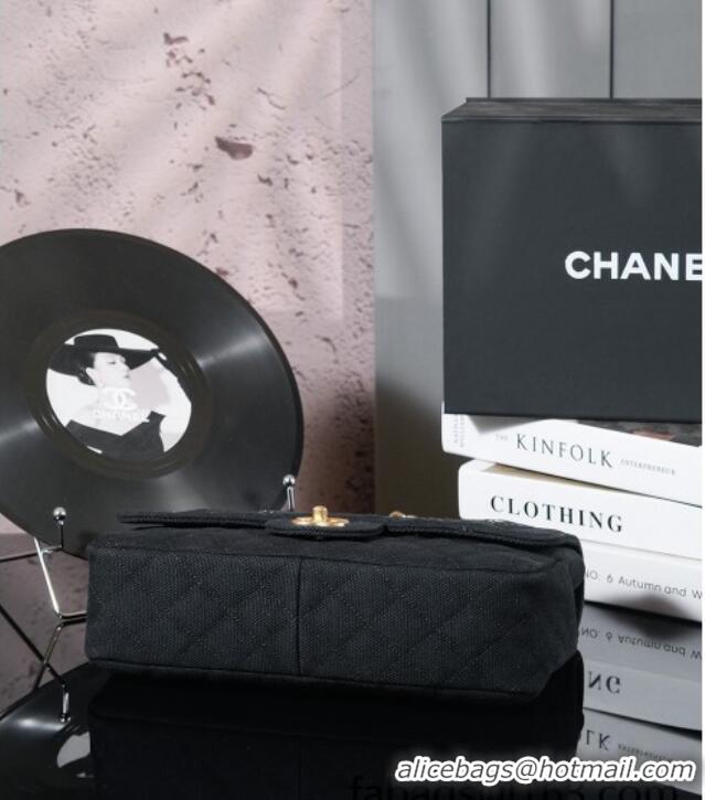 Top Grade Chanel Vintage Embroidered Linen Flap Bag CH052679 Black 2025