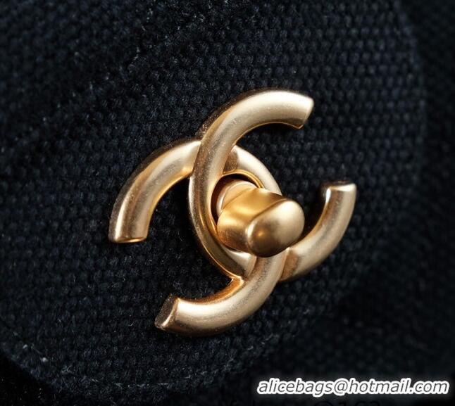 Top Grade Chanel Vintage Embroidered Linen Flap Bag CH052679 Black 2025