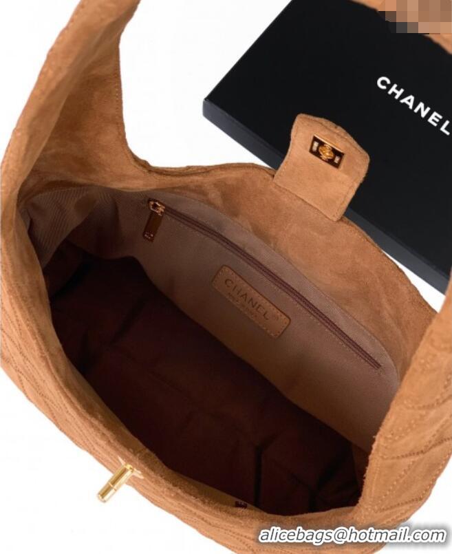 Luxury Cheap Chanel Vintage Quilted Suede Hobo Bag CH052681 Brown 2025