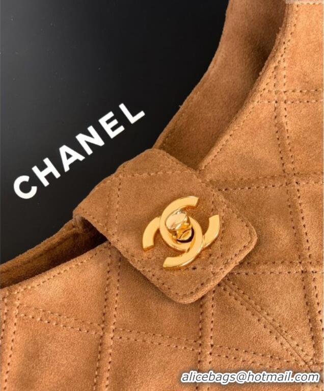 Luxury Cheap Chanel Vintage Quilted Suede Hobo Bag CH052681 Brown 2025