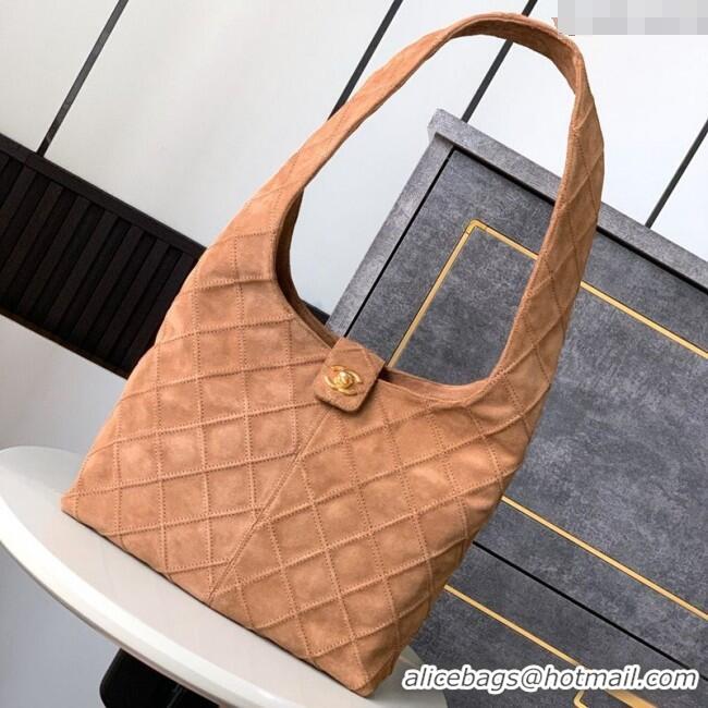 Luxury Cheap Chanel Vintage Quilted Suede Hobo Bag CH052681 Brown 2025