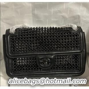 Top Grade Chanel Strass & Lambskin Medium Flap Bag CH052685 All Black 2025