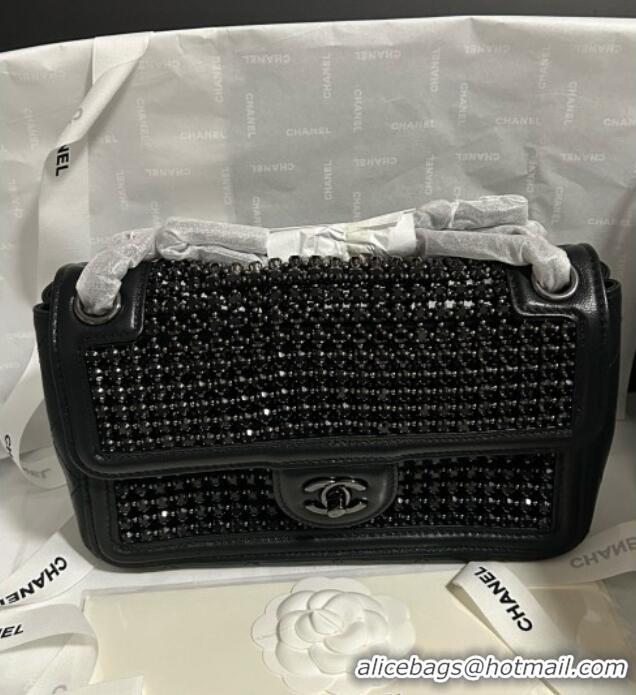 Top Grade Chanel Strass & Lambskin Medium Flap Bag CH052685 All Black 2025