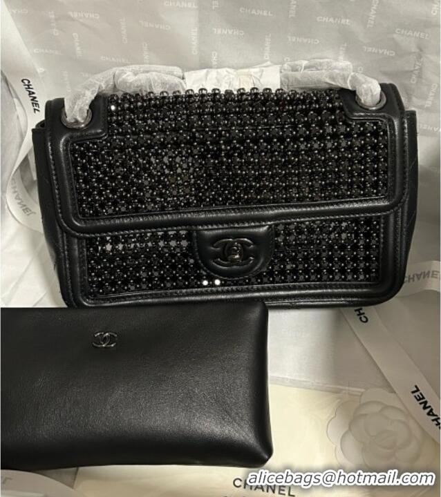 Top Grade Chanel Strass & Lambskin Medium Flap Bag CH052685 All Black 2025