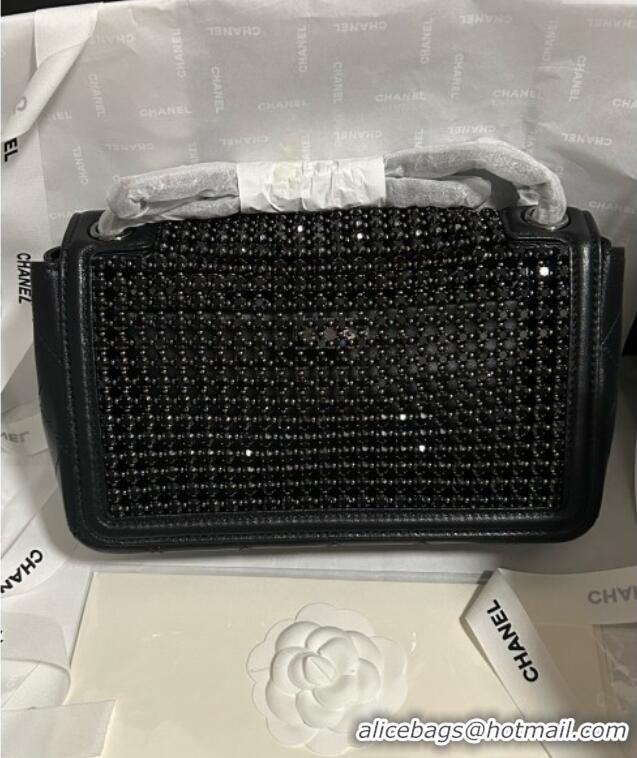 Top Grade Chanel Strass & Lambskin Medium Flap Bag CH052685 All Black 2025