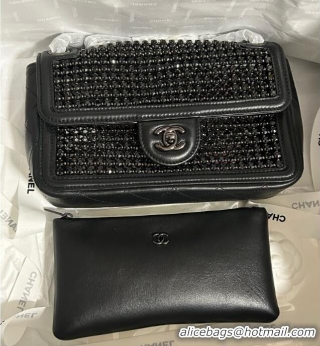 Top Grade Chanel Strass & Lambskin Medium Flap Bag CH052685 All Black 2025