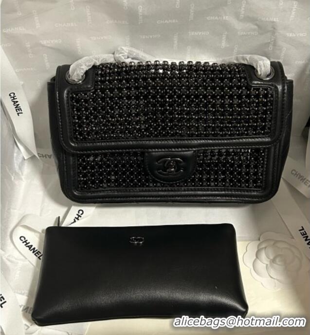 Top Grade Chanel Strass & Lambskin Medium Flap Bag CH052685 All Black 2025