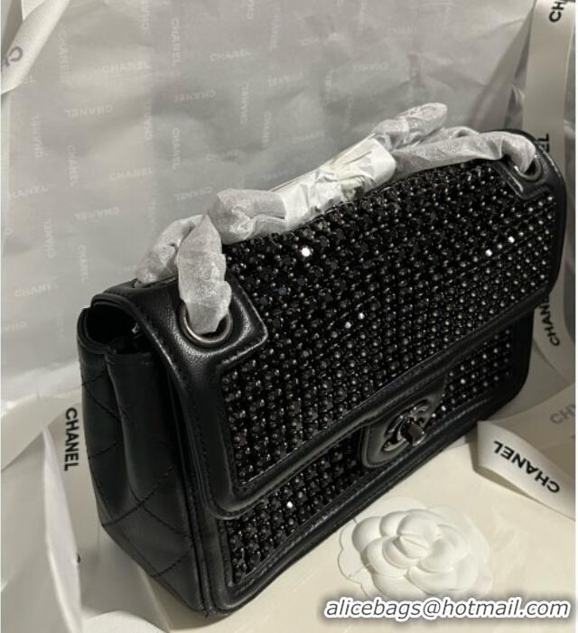 Top Grade Chanel Strass & Lambskin Medium Flap Bag CH052685 All Black 2025