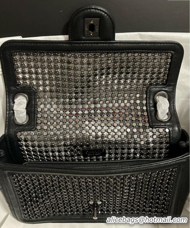 Top Grade Chanel Strass & Lambskin Medium Flap Bag CH052685 All Black 2025