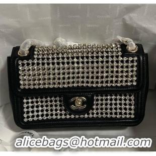 Well Crafted Chanel Strass & Lambskin Medium Flap Bag Black Leather CH052685 2025