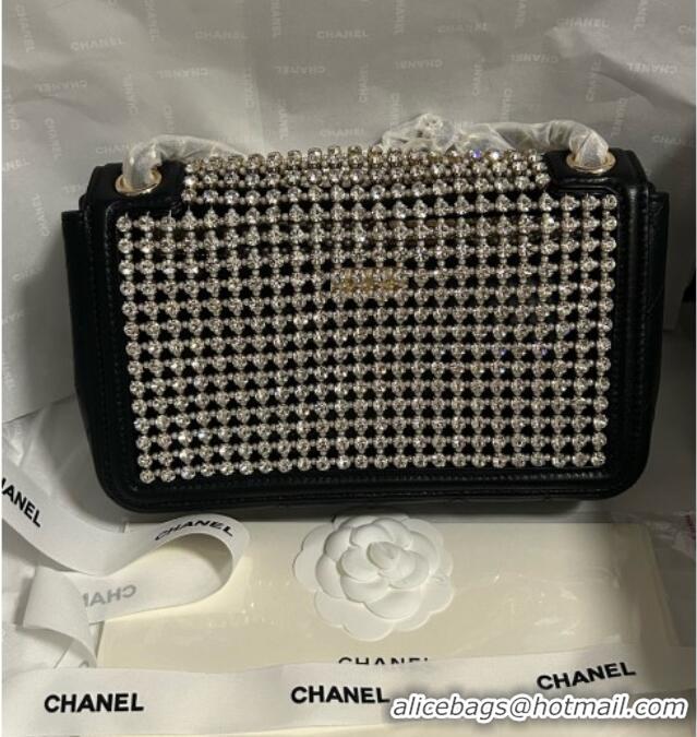 Well Crafted Chanel Strass & Lambskin Medium Flap Bag Black Leather CH052685 2025