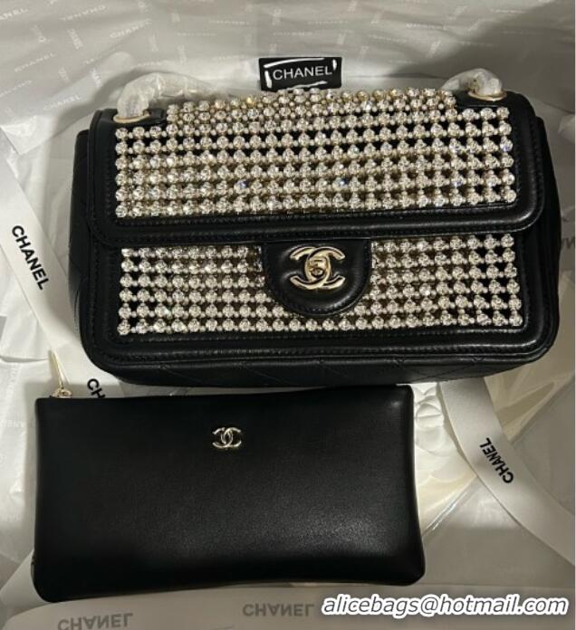 Well Crafted Chanel Strass & Lambskin Medium Flap Bag Black Leather CH052685 2025