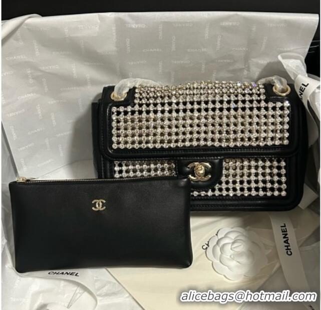 Well Crafted Chanel Strass & Lambskin Medium Flap Bag Black Leather CH052685 2025