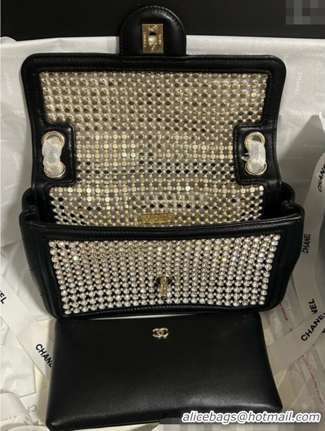 Well Crafted Chanel Strass & Lambskin Medium Flap Bag Black Leather CH052685 2025