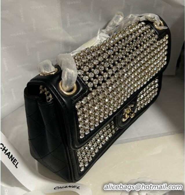 Well Crafted Chanel Strass & Lambskin Medium Flap Bag Black Leather CH052685 2025