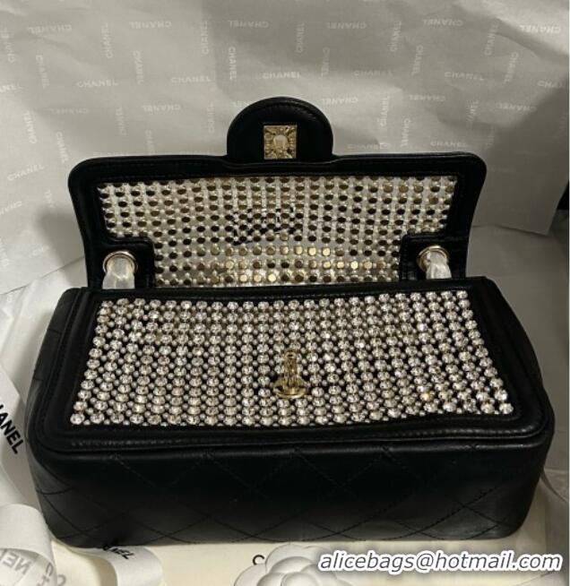 Well Crafted Chanel Strass & Lambskin Medium Flap Bag Black Leather CH052685 2025