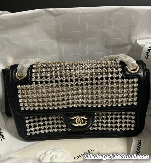 Well Crafted Chanel Strass & Lambskin Medium Flap Bag Black Leather CH052685 2025