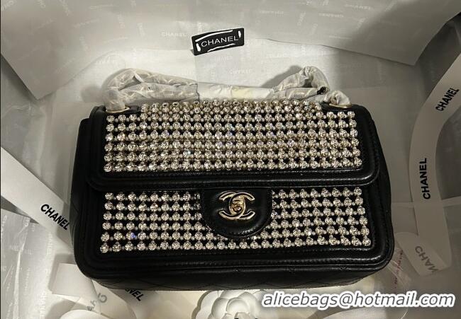 Well Crafted Chanel Strass & Lambskin Medium Flap Bag Black Leather CH052685 2025