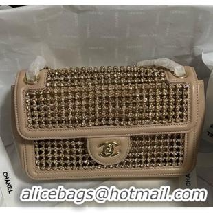 Best Price Chanel Strass & Lambskin Medium Flap Bag CH052685 Beige 2025