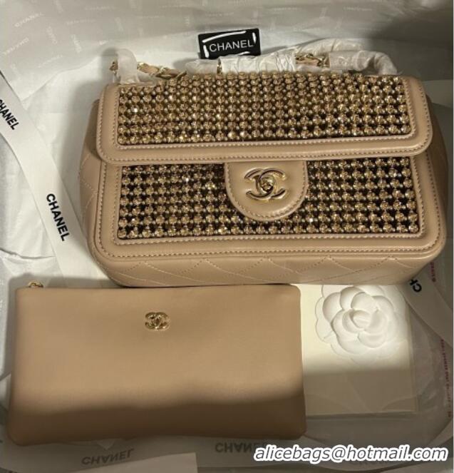 Best Price Chanel Strass & Lambskin Medium Flap Bag CH052685 Beige 2025