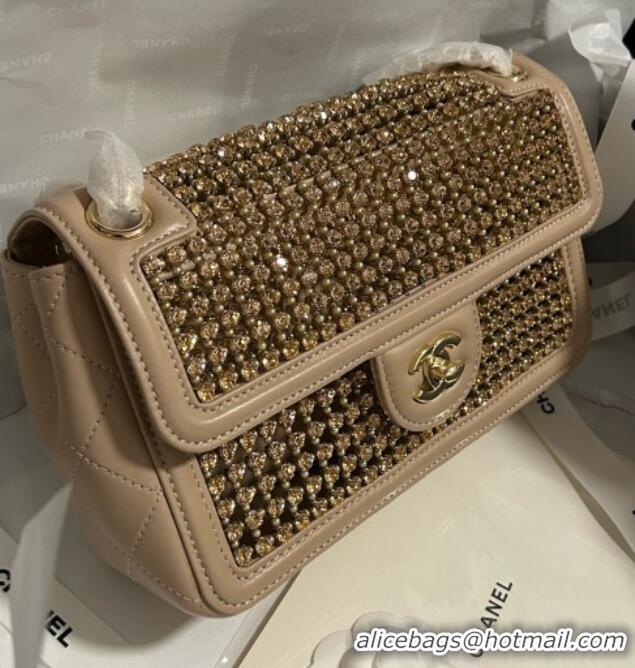 Best Price Chanel Strass & Lambskin Medium Flap Bag CH052685 Beige 2025