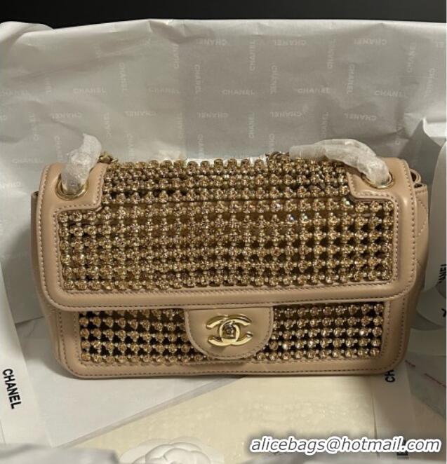 Best Price Chanel Strass & Lambskin Medium Flap Bag CH052685 Beige 2025