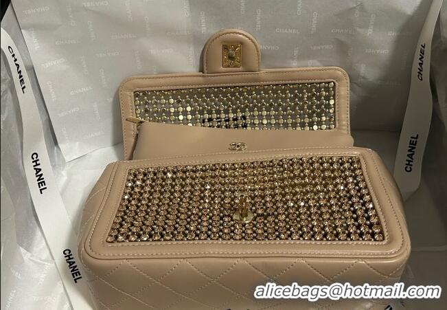 Best Price Chanel Strass & Lambskin Medium Flap Bag CH052685 Beige 2025