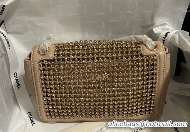 Best Price Chanel Strass & Lambskin Medium Flap Bag CH052685 Beige 2025