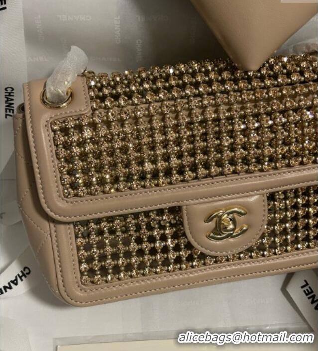 Best Price Chanel Strass & Lambskin Medium Flap Bag CH052685 Beige 2025