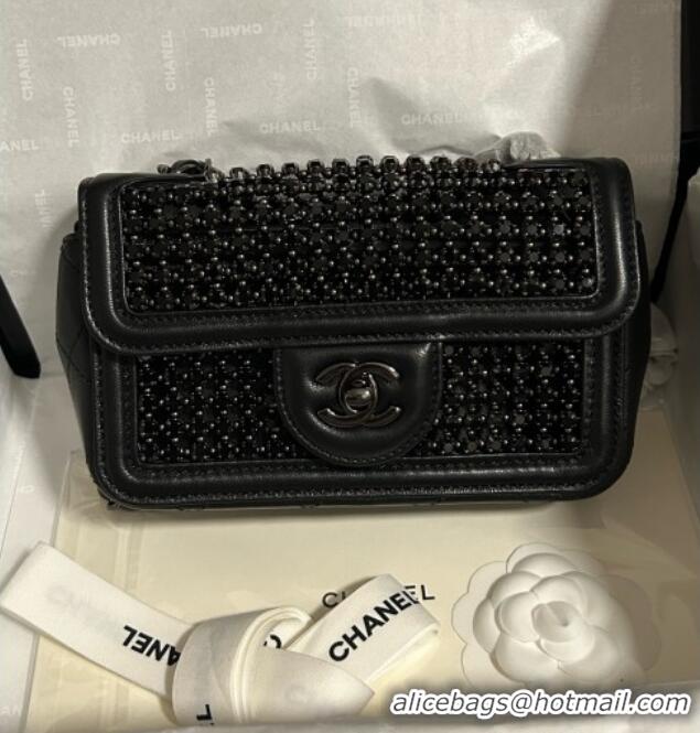 Big Discount Chanel Strass & Lambskin Mini Flap Bag CH052685 All Black 2025