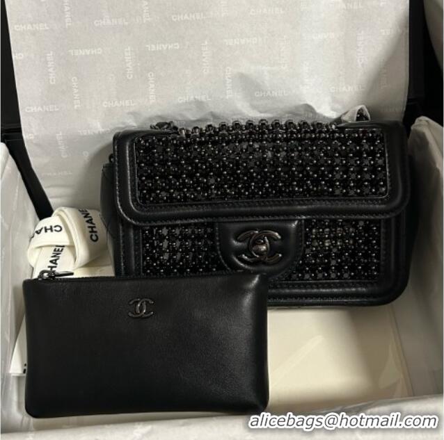 Big Discount Chanel Strass & Lambskin Mini Flap Bag CH052685 All Black 2025