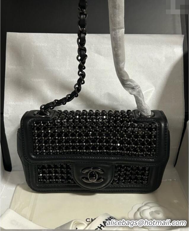 Big Discount Chanel Strass & Lambskin Mini Flap Bag CH052685 All Black 2025