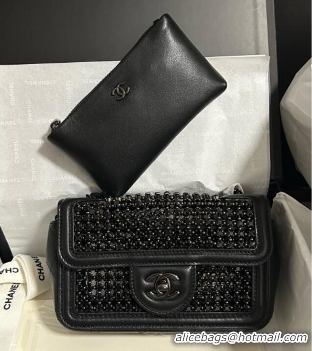 Big Discount Chanel Strass & Lambskin Mini Flap Bag CH052685 All Black 2025