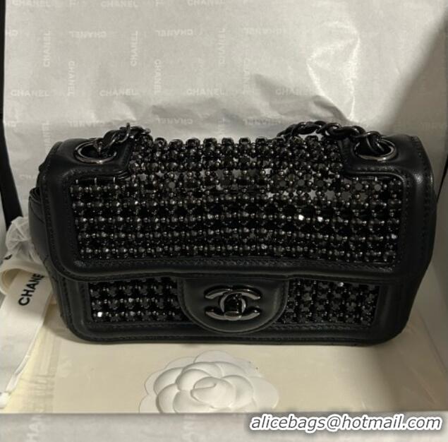 Big Discount Chanel Strass & Lambskin Mini Flap Bag CH052685 All Black 2025