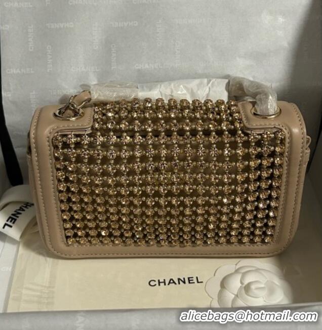 Grade Quality Chanel Strass & Lambskin Mini Flap Bag CH052685 Beige 2025