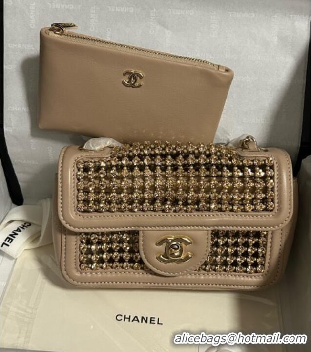Grade Quality Chanel Strass & Lambskin Mini Flap Bag CH052685 Beige 2025