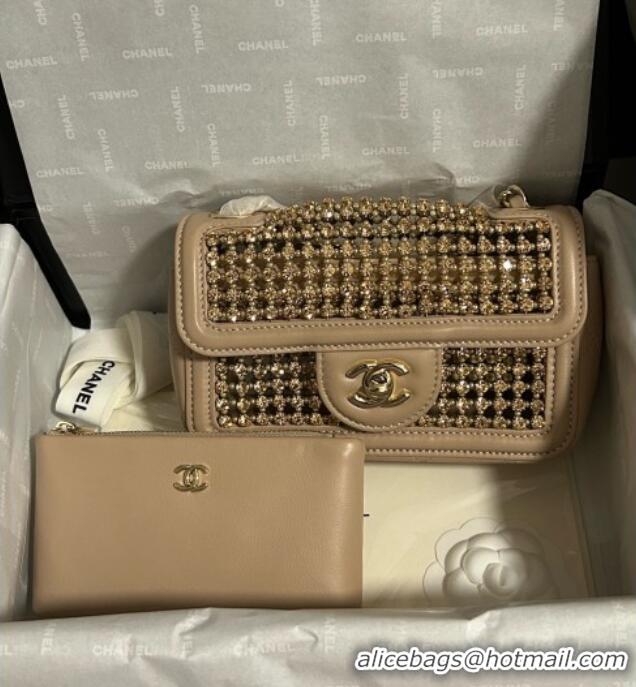 Grade Quality Chanel Strass & Lambskin Mini Flap Bag CH052685 Beige 2025