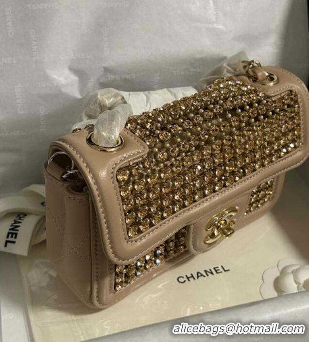 Grade Quality Chanel Strass & Lambskin Mini Flap Bag CH052685 Beige 2025