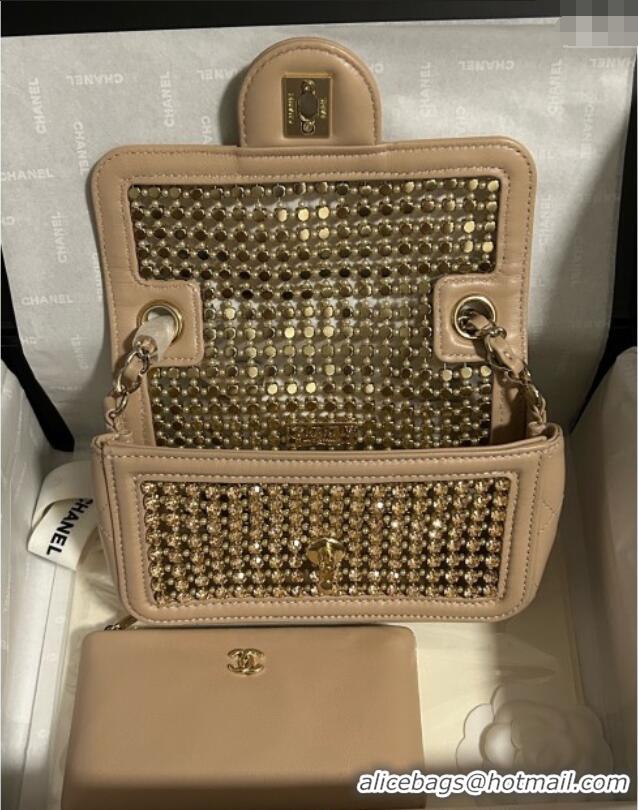 Grade Quality Chanel Strass & Lambskin Mini Flap Bag CH052685 Beige 2025