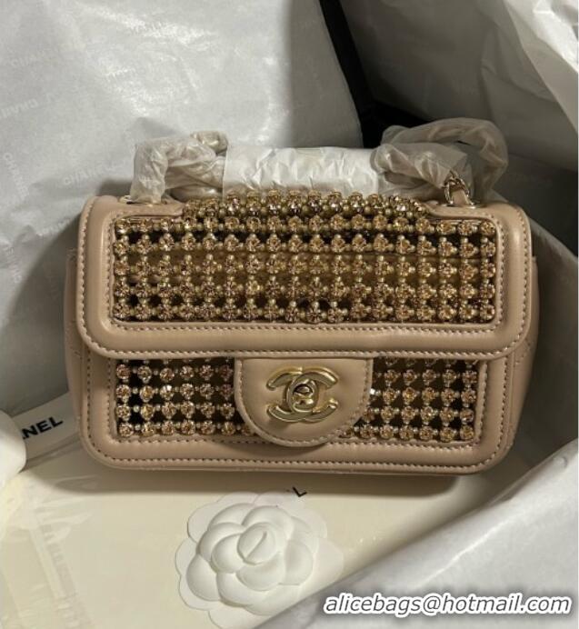 Grade Quality Chanel Strass & Lambskin Mini Flap Bag CH052685 Beige 2025