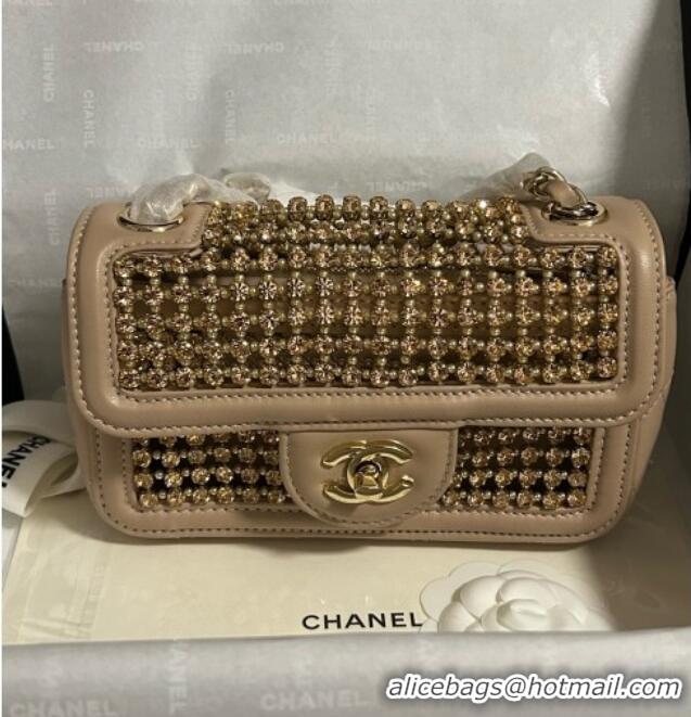 Grade Quality Chanel Strass & Lambskin Mini Flap Bag CH052685 Beige 2025
