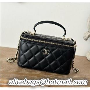 Luxury Cheap Chanel Lambskin Vanity Case Bag with Top Handle 66021 Black 2025