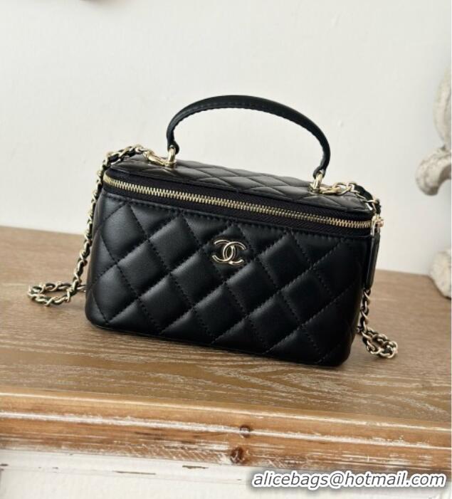 Luxury Cheap Chanel Lambskin Vanity Case Bag with Top Handle 66021 Black 2025